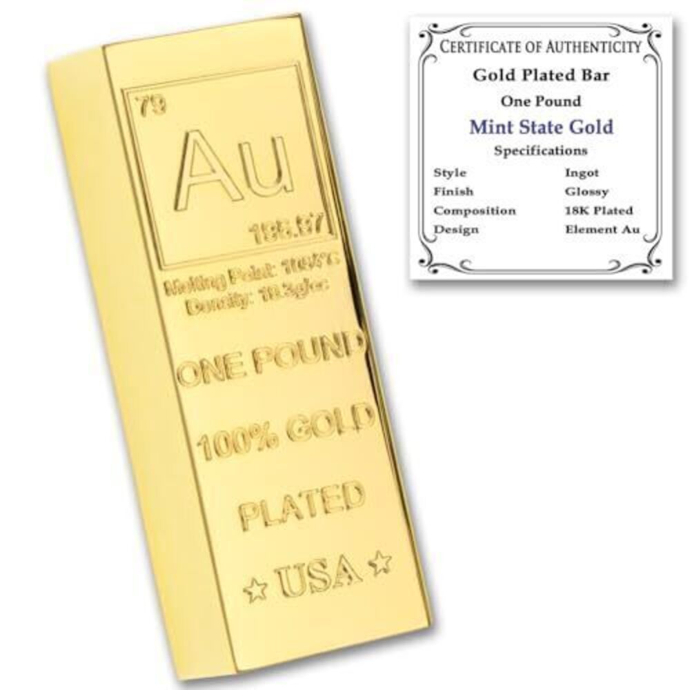 5408 1 lb Gold Plated Bar Trapezoid Ingot 18K Paperweight - Element Design